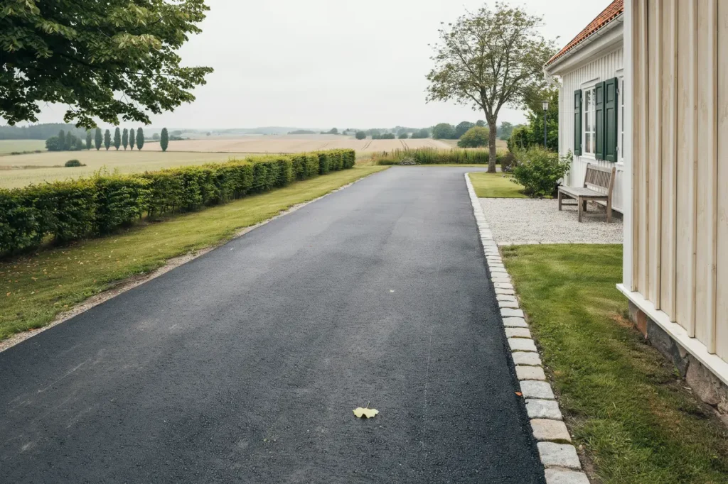 asfaltering av uppfart och g rdsplan vid villa i kivik sterlen