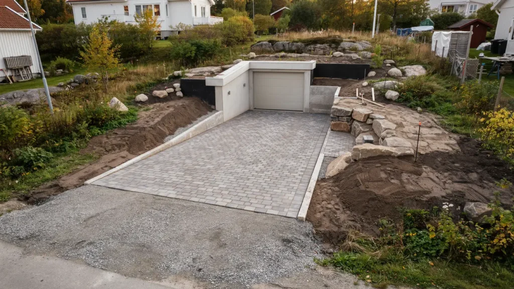 anl ggning av utfart och stenparti vid garage i kivik sterlen